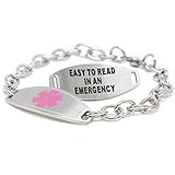 My Identity Doctor Medical Alert Bracelet for Women, Custom Engraved Medic ID, Steel 6mm O-Link Chain - Pink, Free ID Card | Wrist Size 6.25 Inch