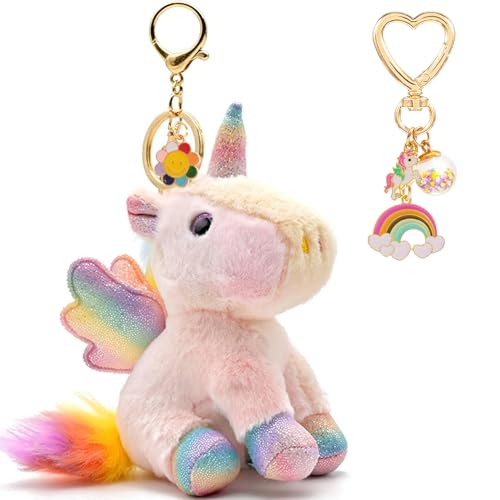 HONYJOOM Cute Plush Keychains Women Unicorn Keychain Stuffed Animals Key Chains Accessory Cloud Rainbow Backpack Bag Charms Pendant Key Ring