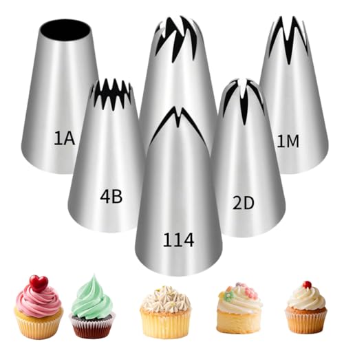 JRYXDS Set Di 6 Beccucci Per Sac A Poche Grandi Professionali Beccuccio Grande Inox Bocchette Decorative Accessori Per Decorare Cupcakes, Torte, Zeppole, Biscotti, Pasticceria