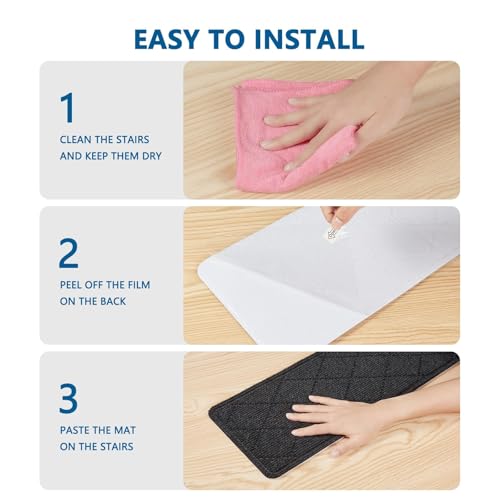 Stair Treads for Wooden Steps Indoor, 7 Pack 8" X 30" Non Slip Carpet Stair Treads with Reusable Adhesive for Kids Elders and Dogs, Surface Polyester TPR Backing Stair Rugs,Black - Thumbnail 6