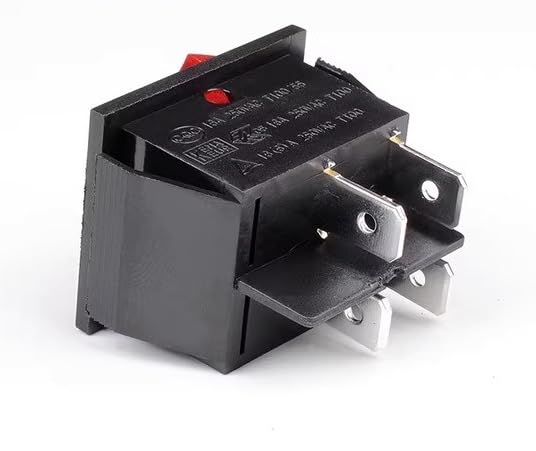 Soken RK1-01 4-Pin 2-Position Rocker Switch with Black/Red Indicator Light - 16A High Current, Silver-Plated Contacts for Welding Machines, Meat Grinders, and Industrial Equipment