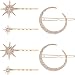 6 Pieces Stars and Moon Hair Clips Vintage Rhinestone Star Hair Pin Hair Barrettes Metal Alloy Moon Hair Pins for Women Girls Thick Hair Accessories (Gold)