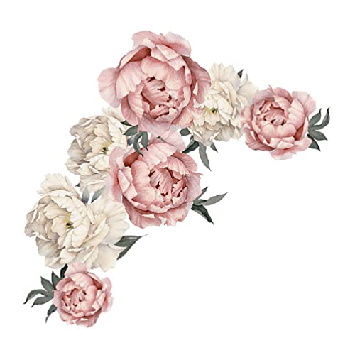 Toyvian Peony Flowers Wall Decal, Removable Peel and Stick Floral Wall Decal Sticker