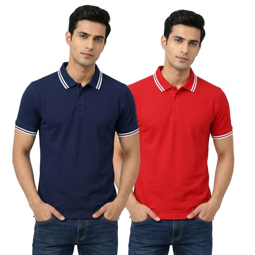 Image of Hangout Hub Hybrid Men's Polycotton Polo T-Shirt | Solid Finish | 260 GSM Premium Fabric | Half Sleeve Collared Neck | Regular Fit | Casual & Office Wear | Set of 1, 2 & 3