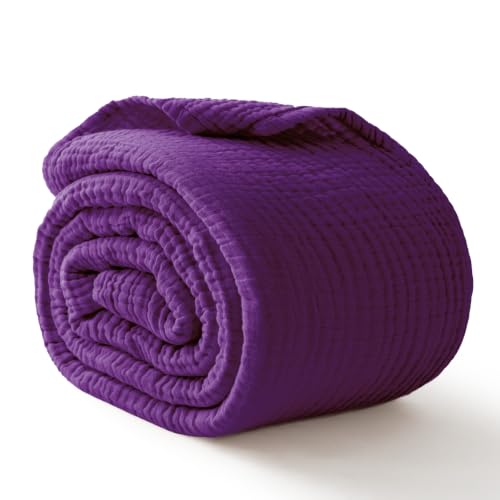Image of Cotton Muslin Blankets for Adults, 6-Layer Large Throw, 50x70, Dark Purple