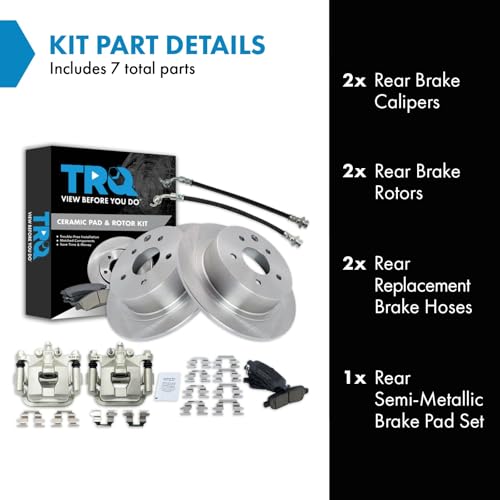 Image of TRQ Rear Brake Pad and Rotor Set Semi Metallic Rotors Calipers Hoses | For 2007-2008 Nissan Maxima