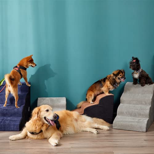 A.FATI Hundetreppe Bett, 4 Stufen Hunderampe aus hochdichtem Schaumstoff für Couch|Sofa|, rutschfeste Haustiertreppe 50cm Hoch für Kleine Hunde - mit Hundespielzeug Seil (grau)