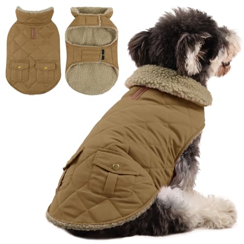 Queenmore Hundejacke Kleine Hunde Hundemantel Winter Warme Wintermantel Hund Wasserdicht Quilten Hundebekleidung Winter Hundepullover Für Dackel Chihuahua Pudel Bulldogge Beagle, Braun, XS