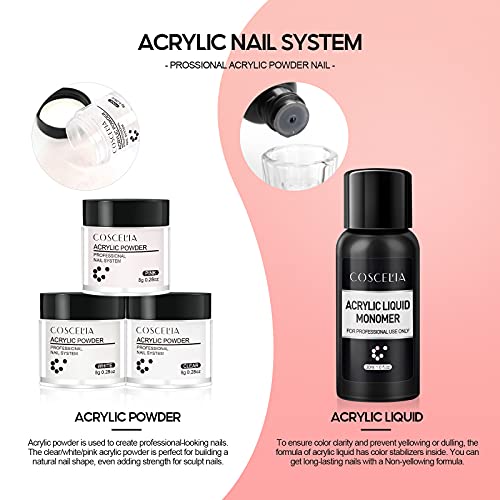 Coscelia Acryl Nagelset Acrylpulver und Acryl Liquid starter Set 3 Farben weiß Pink Clear Acryl Pulver Nails Acryl… – Bild 7
