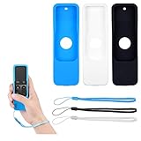 Apple TV Remote Control Cover Case with Wrist Strap - 3 Pack (Black White Blue) - 4th Gen - Protective Silicone Shield - Shock Absorbing