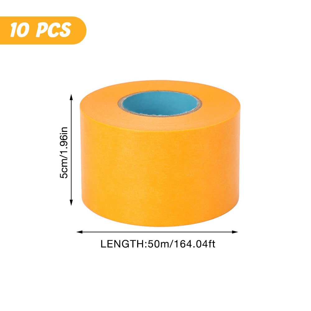 10 Rollos Cinta Pintor, 50mm x 50m Cinta Carrocero Pintura, Impermeable Cinta de Pintor, Desgarrable Cinta de Carrocero para Pintar para Pintura Decorativa de Coches (Oro)