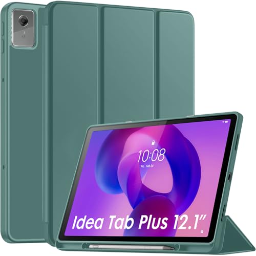 Image of Robustrion Cover for Lenovo Idea Tab Plus 12.1 inch Cover Case with [Pencil Holder], Trifold Cover Case for Lenovo Idea Tab Plus Tablet Cover [Auto Sleep Wake Support] - Dark Green