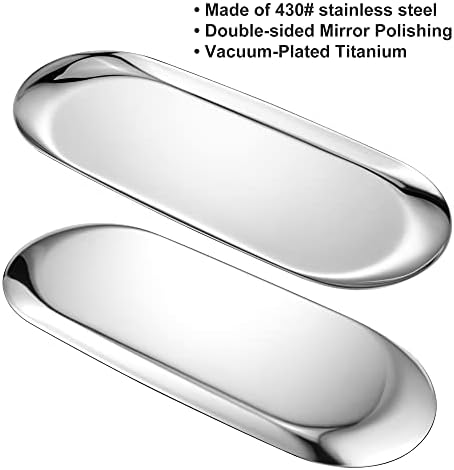 Silver Oval Vanity Tray, Stainless Steel Jewelry Tray, Bathroom Tray, Makeup Cosmetic Trays,Towel Napkin Tray, Storage Organizer,9 x 3.8 inches (LxW), Medium