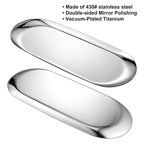 Silver Oval Vanity Tray, Stainless Steel Jewelry Tray, Bathroom Tray, Makeup Cosmetic Trays,Towel Napkin Tray,Storage Organizer,11.8 X 4.8 Inches (L*W), Large #TOP1
