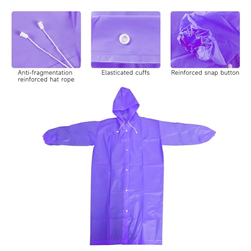Rain Coat Poncho for Adult, 2 Pack Women Men Reusable Raincoats Emergency with Hood and Drawstring Purple4