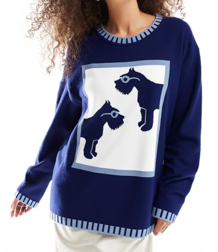 Image of Sweaters for Women Crewneck Long Sleeve Contrast Pullover Graphic Chic Stitch Style Sweater Pullover Jumper Tops