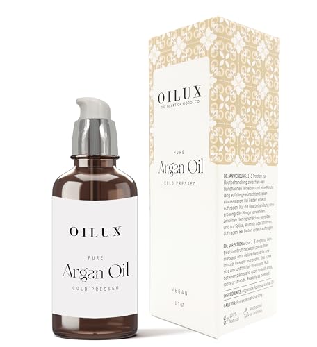 OILUX Arganöl Bio Kaltgepresst für Haut & Haare 100% Natürliches Haaröl Organic Argan Oil - Vegan & Cruelty Free Kosmetik für Frauen & Männer