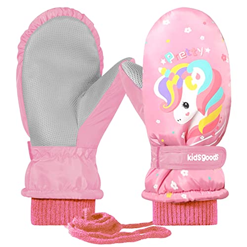 EVBEA Skihandschuhe Herren Kinder Damen Snowboard Handschuhe Wasserdicht Winter Extrem Warm Atmungsaktiv Futter Leicht Thermohandschuhe Fäustlinge Rosa Unicorn