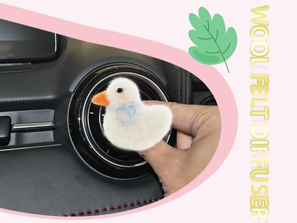 Image of ORIESSE Duck Car Accessories,Wool Felt Car Air Freshener Vent Clips,Refillable Essential Oil Aroma Diffuser,White Duck Decor for Women Teens