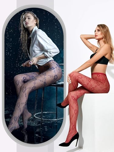 Image of Ramede 6 Pairs Women Fishnet Tights Thigh High Waist Bow Stockings Patterned Lace Fishnet Leggings Pantyhose for Halloween