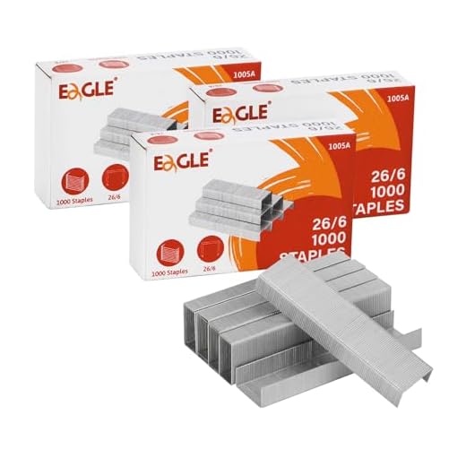 Eagle Heftklammern, 26/6 Standard 1/10,2 cm Beinlänge, 1000/Box, 3er Pack, 3000 Pcs insgesamt