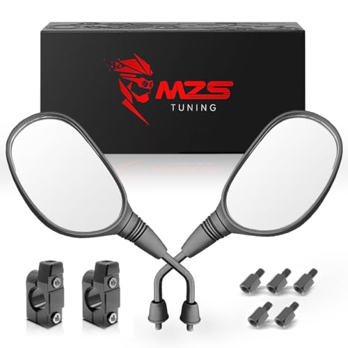MZS ATV Mirrors with Aluminum Mounts, 8MM 10MM Motorcycle Handlebar Side Mirror Rear View Accessories Compatible with Motorbike Street Adventure Dirt Bike E-Bike Snowmobile Scooter Moped GY6 Quad