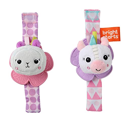 Image of Bright Starts Rattle & Teethe Wrist Pals Toy, Unicorn & Llama, Newborn+, 2 Count