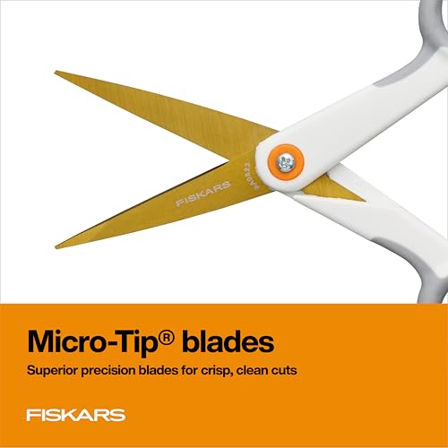 Image of Fiskars 5 inch Micro-Tip Titanium Scissors, Precision Craft Scissors | No. 5 Durable Titanium Blades & SoftGrip Handle for Intricate Cuts on Mixed Media Materials, Ambidextrous Double Loop Handle