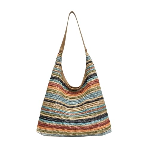 Bolso tote tejido de paja para mujer, estilo clutch con rayas, ideal para playa y viajes al aire libre miniatura 1