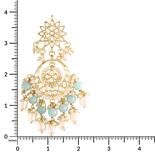 Aheli Kundan Pearl Floral Green Chandbali Earrings Indian Traditional Bollywood Jewelry Gift for Women4