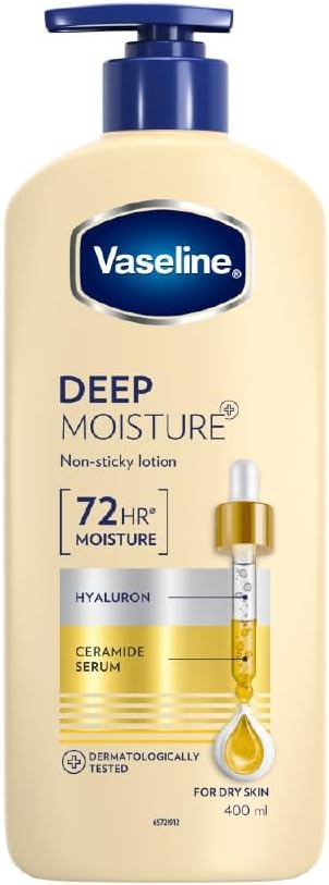 Vaseline Intensive Care Deep Moisture Nourishing Body Lotion 400 ml, Daily Moisturizer for Dry Skin, Gives Non-Greasy, Glowing Skin - For Men & Women