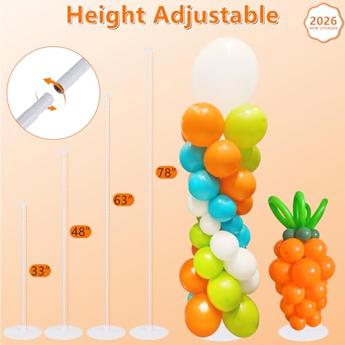 Image of Balloon Column Stand Set of 4, Adjustable Balloon Tower Pillar Kit for Wedding Decorations, Reusable Metal Balloon Stand with Floor Base for Party and Graduation Events