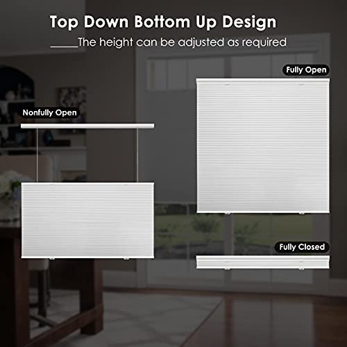 Moonice Top Down Bottom Up Cellular Shades Blackout Cordless Honeycomb Blinds For Windows, Aluminum Single Cell Shades Room Darkening Blinds Shades Door, Thermal Insulated(White) #TOP2