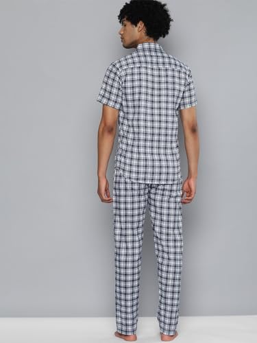 Image of The Indian Garage Co Men's Cotton Slim Fit Polka Dot Shirt & Pant Lounge Wear Set