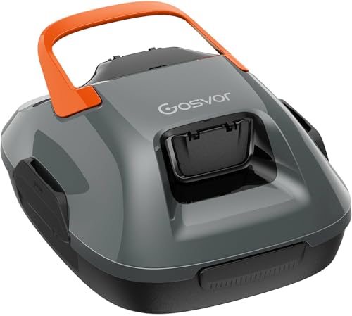 Gosvor Poolroboter Akku, 4500 LPH Effiziente Reinigung mit 90 Min Laufzeit, 3,4 KG Leicht Bodensauger, Einfach zu Bedienen & Warten, Poolsauger für Pools mit Flachem Boden bis zu 80㎡, Orange