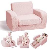 KidBloom 3 in 1 Kindersofa mit Schlaffunktion, Plüsch Kindersofa Ausklappbar, Ergonomischer Kindersessel ab 1 2 3 Jahr (Rosa)