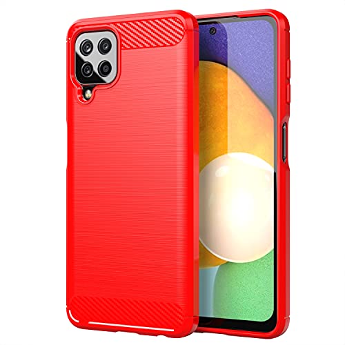 Turboom Schutzhülle für Samsung Galaxy A22 4G (nicht passend für Galaxy A22 5G), Kohlefaser, weiches TPU, schmal, modisch, kratzfest und rutschfest, Schutzhülle für Samsung Galaxy A22 4G (MF-Red) Cover