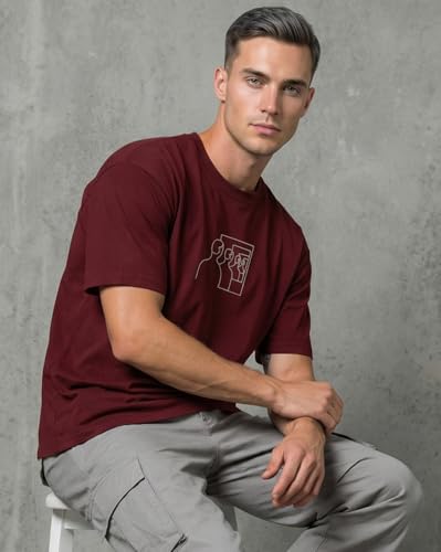 Image of Nobero Men's Oversized Graphic T-Shirt for Men | Soft Cotton | Drop Shoulder Relaxed Fit | Printed Casual Tshirt for Men