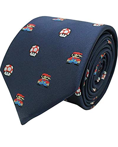 Cravate Mario Bros Pixels en soie bleue : le cadeau idéal et original pour homme nostalgique