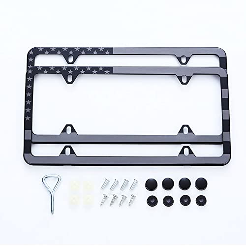 Banseko American Flag License Plate Frame,Aluminum Metal License Plate Holder With Usa Nations Flags Fine Printing,Novelty License Plates Covers With 4 Holes Screws (Black&Gray) #TOP5