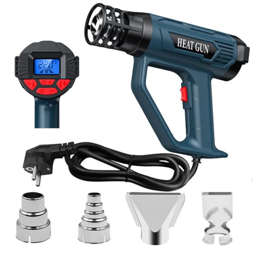 Pistola De Aire Caliente De 2500w Con Pantalla Digital LCD - Control Preciso De Temperatura, Protección Contra Sobrecalentamiento, 4 Boquillas Envueltas En Vinilo, Tubo De Contracción Térmica