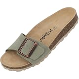 Palado Pantoletten Damen Malta EGS Velours Premium Leather - elegante Sandalen Made in Spain - Hausschuhe mit Kork-Fußbett - bequeme Sommerschuhe Salbei UK8 - EU41