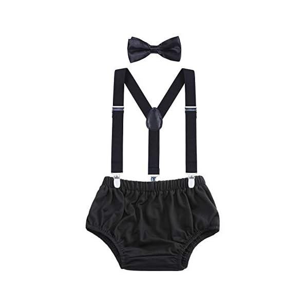 AWAYTR Baby Boys Cake Smash Outfit - First Birthday Party Suspenders Bow Tie Bloomers Set