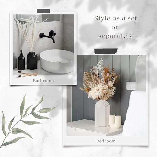 Image of PUREZENTO Boho Style Black & White Vase 9 & 6 Inch - Set of 2 | Arched Shape Vase for Home Decor Centerpiece for Living Room, Tabletop Styling | Vase for Pampas Grass, Dried, and Artificial Flowers