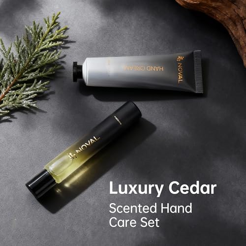 NOVAL Hand & Cuticle Care Set for Men Smell Good Cedar Scented Roll On Male Essential Cuticle Oil & Hand Cream with Jojoba, Shea Butter, Travel Size Kit for Cuticles & Nail Care