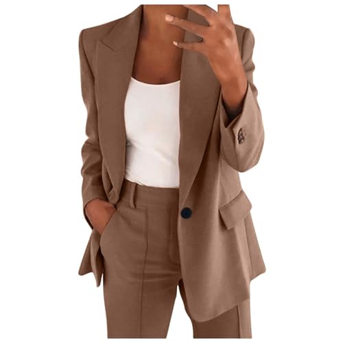 YNRENHNEE Completo Tailleur Donna Eleganti Curvy Pantaloni e Giacca da Cerimonia Blazer a Maniche Lunghe Due Pezzi Elegante Suit Ufficio e Lavoro