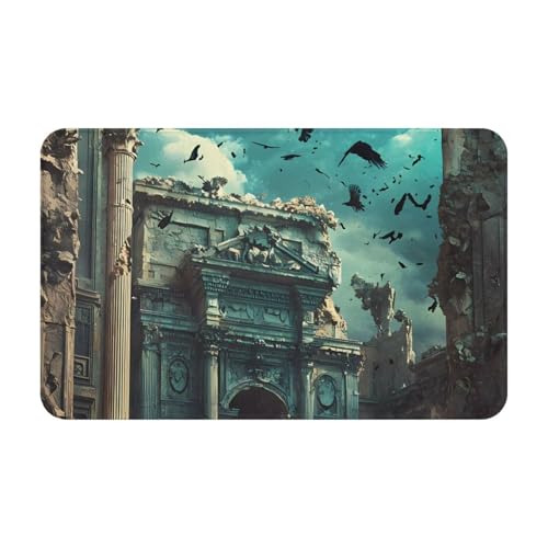 Bathroom Rugs 30x20, Absorbent Non-Slip Bath Mat Rugs, Machine Washable Ruined Temple with Crows Bath Mats Shower Rug for Bathroom
