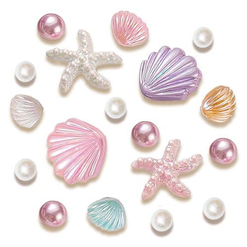 LOTUESAN 18 PCS Crystal Pearl Starfish Shoe Charms Seashell Charms for Shoes Wristbands Sandals Bracelets Bags Gifts for Birthday Holidays and Special Occasions