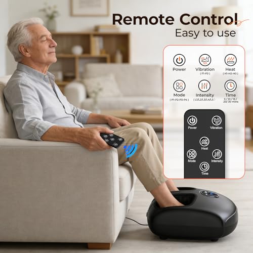 Image of Foot Massager with Heat, 4 Modes & Vibration & Compression & Rolling for Feet Toes Relief, Electric Shiatsu Foot Massager with Remote, Fits Up to Men's Size 13, Gift for Women Men Father's Day