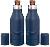 Beer Bottle Cooler, 2 Pack Stainless Steel Double Wall Bottle Insulator with Bottle Opener, Fit's Long Neck and Standard Neck 12oz Beer Bottles (Blue)